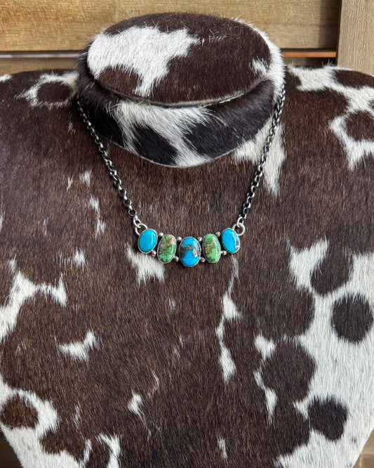 Sonoran & Turquoise 5 Stone Bar Necklace *Native