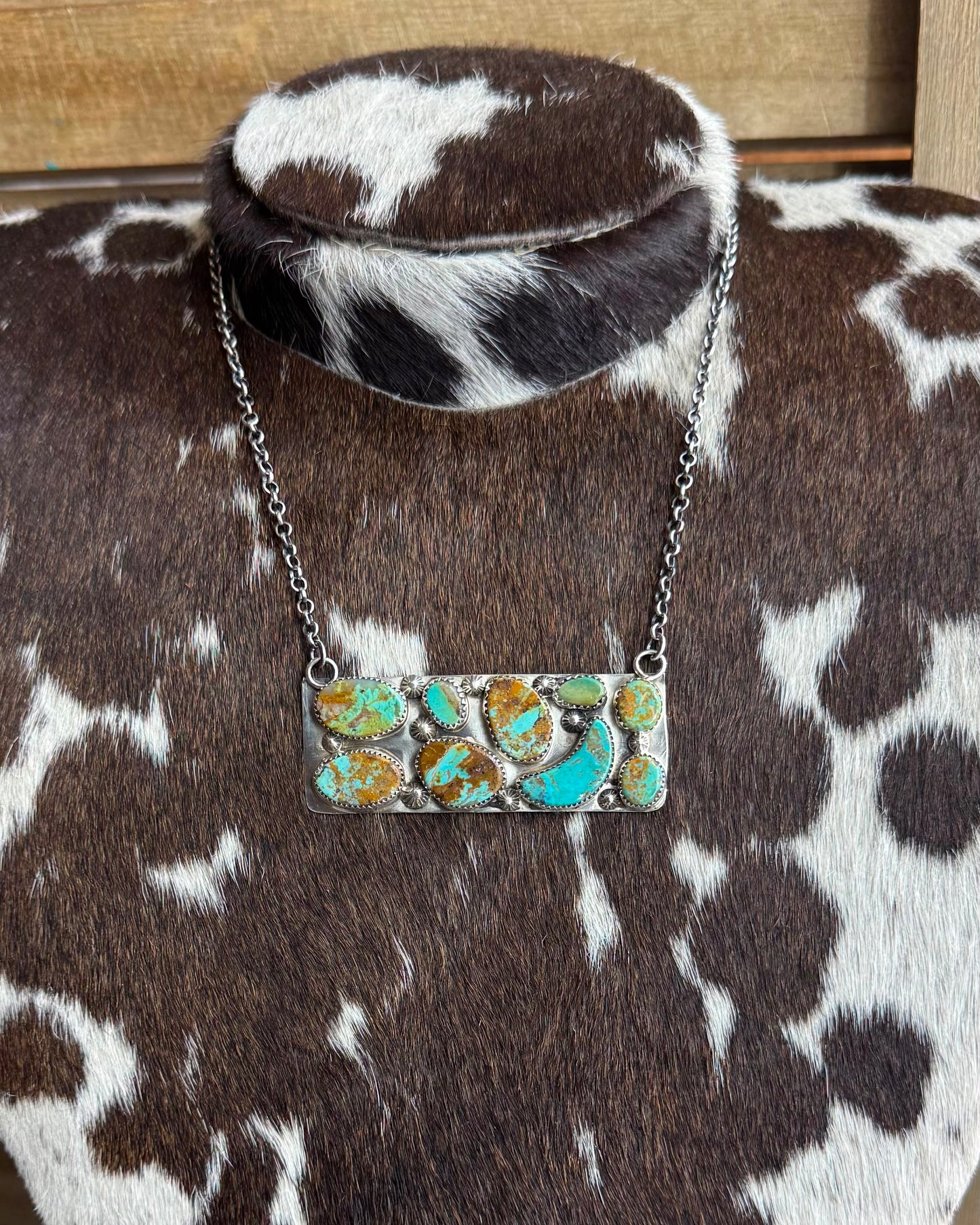 Green Turquoise Pebbled Bar Necklace *Native