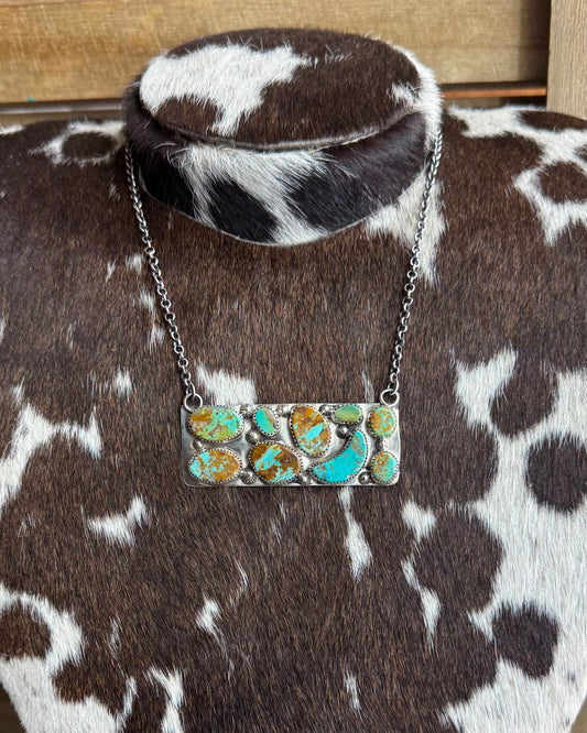 Green Turquoise Pebbled Bar Necklace *Native