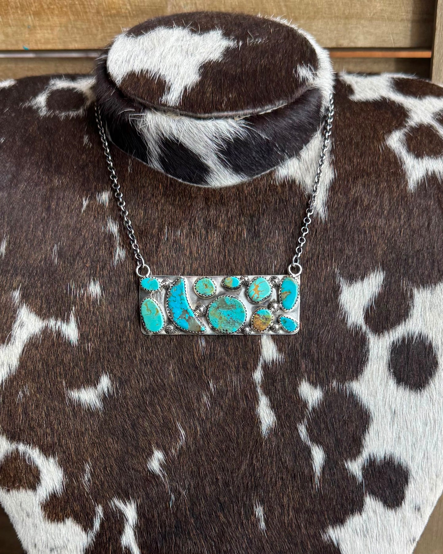 Turquoise Pebbled Bar Necklace *Native