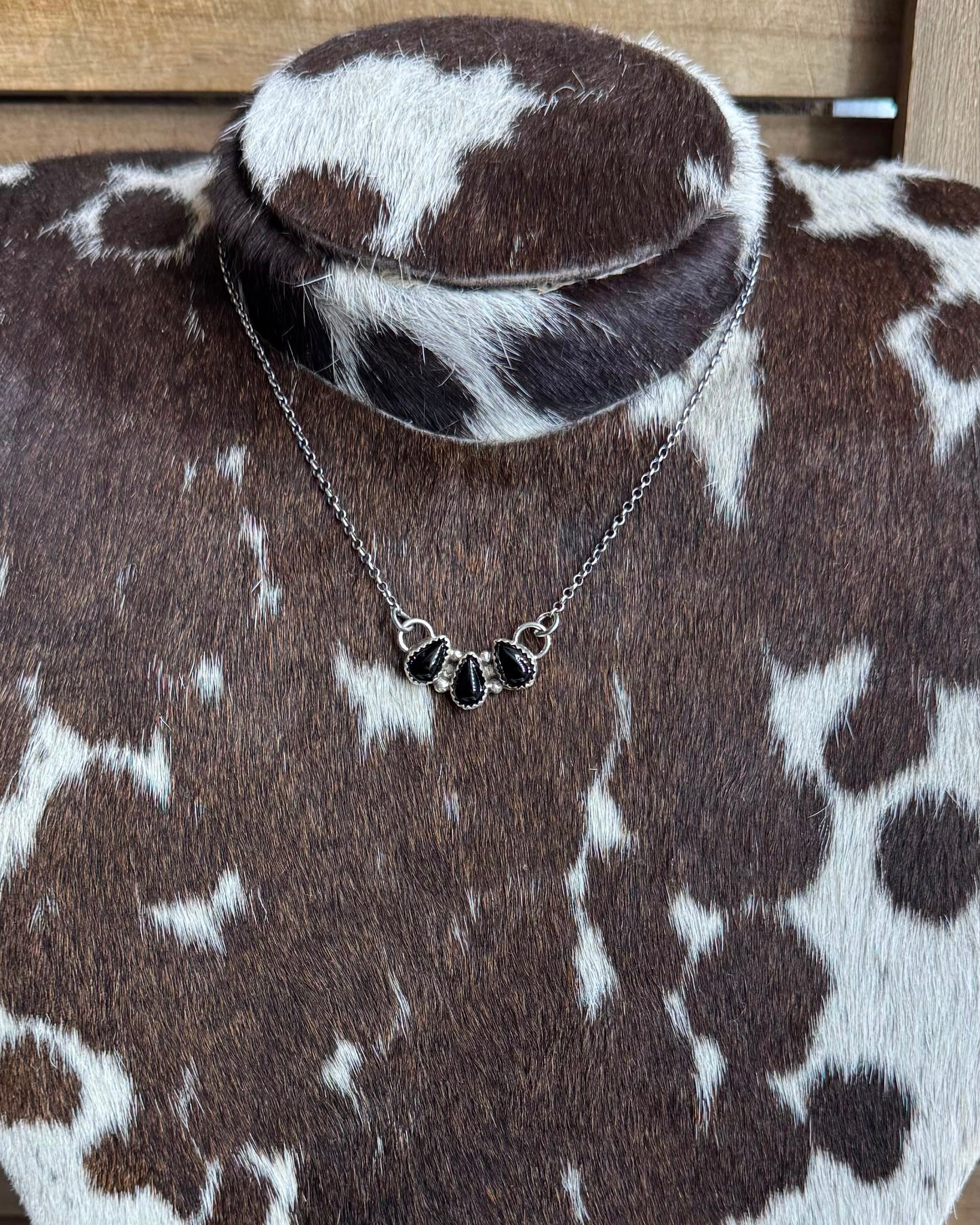 Small 3 Stone Black Onyx Necklace *Native