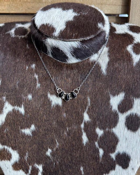 Small 3 Stone Black Onyx Necklace *Native