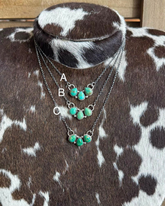 Small 3 Stone Green Turquoise Necklace *Native