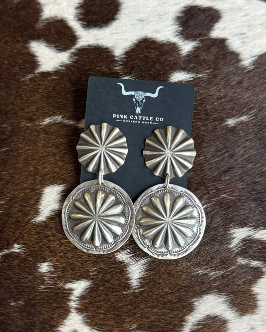 Sterling Double Concho Dangle Earrings