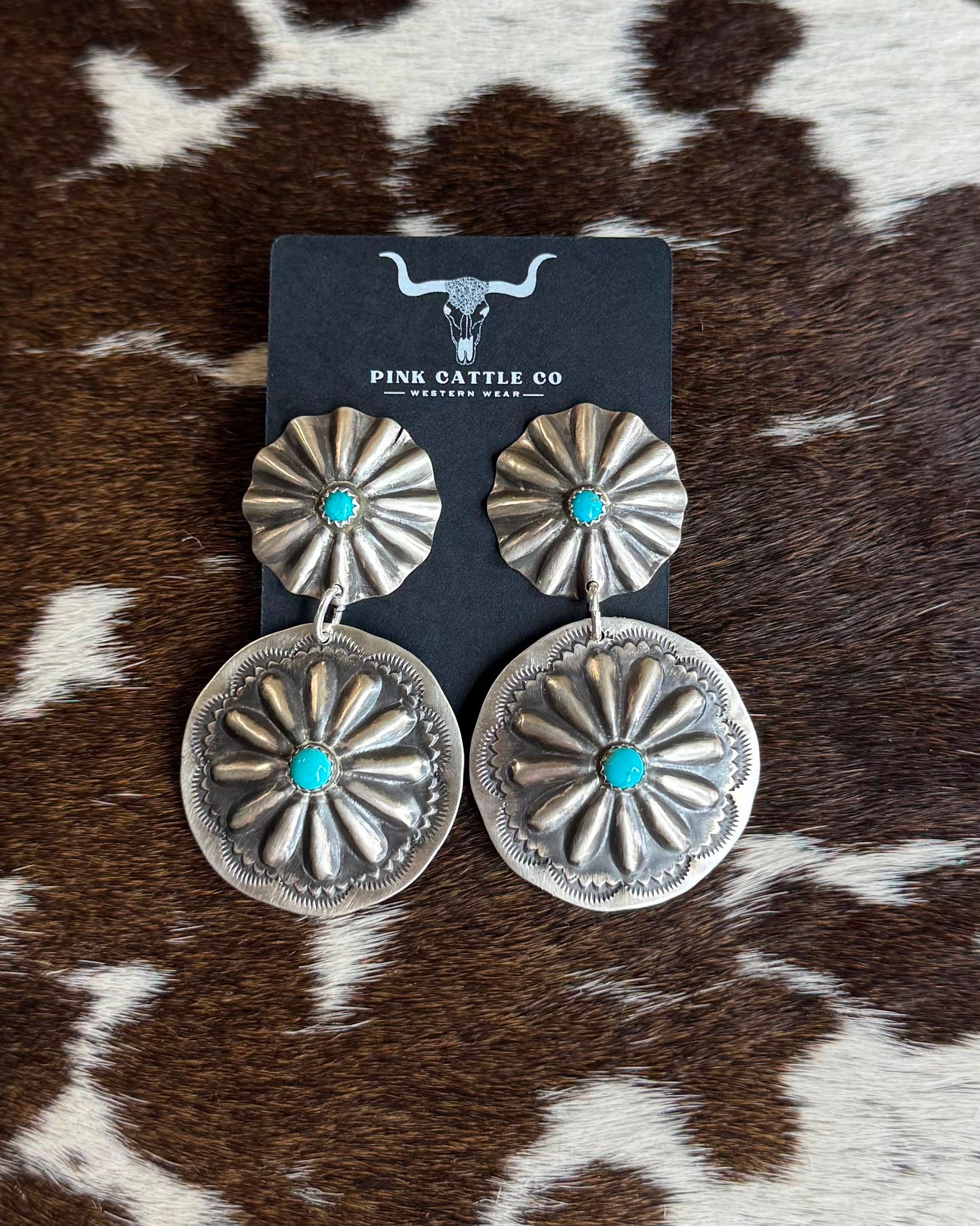 Turquoise Double Concho Dangle Earrings