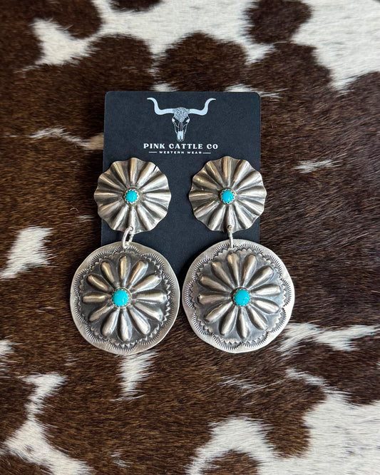 Turquoise Double Concho Dangle Earrings