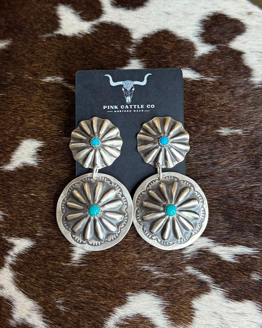 Turquoise Double Concho Dangle Earrings