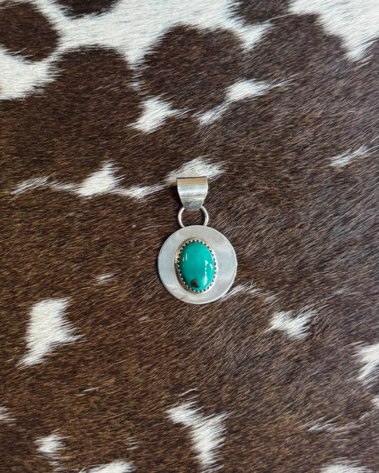 Sterling Circle Centered Turquoise Pendant *Native