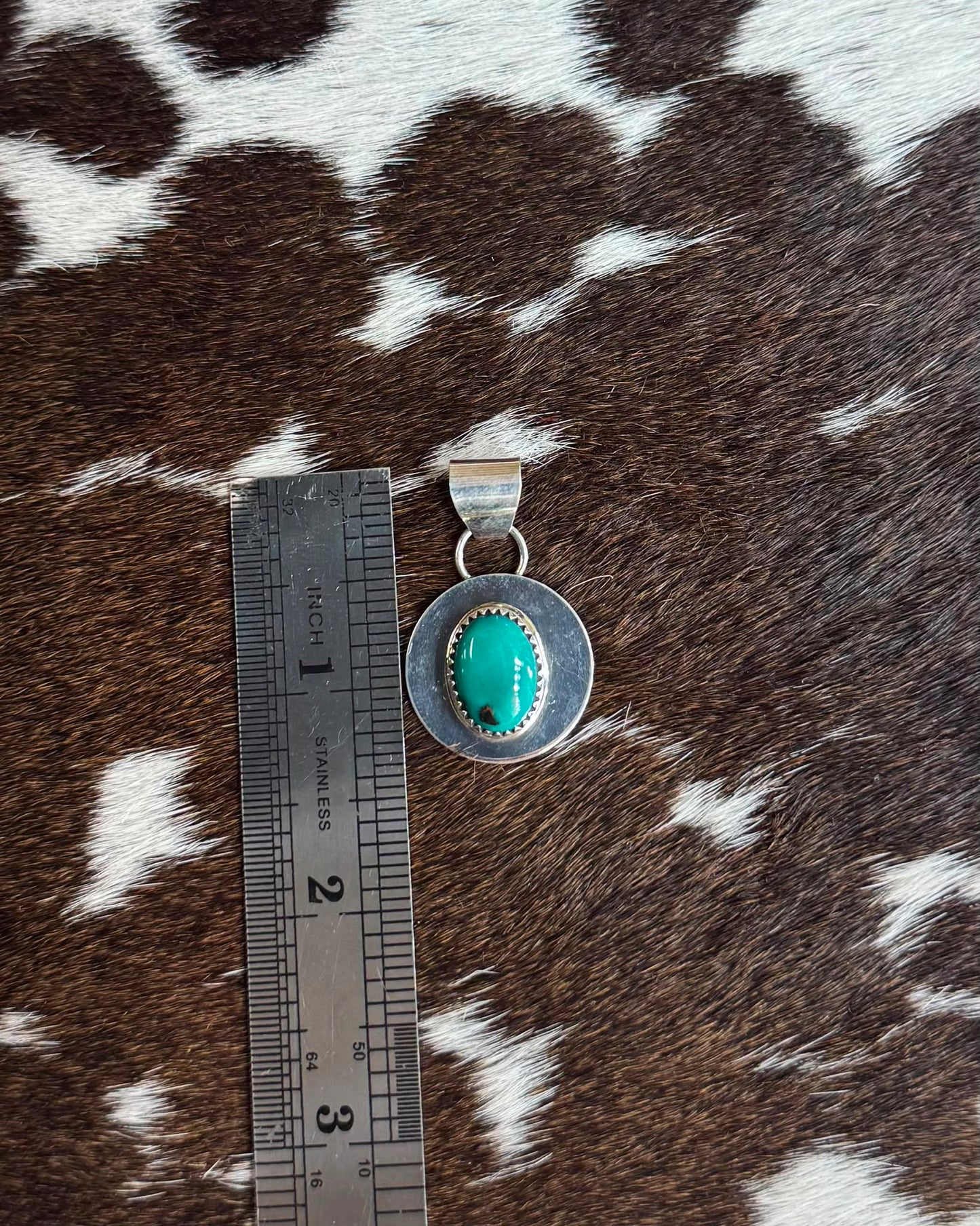 Sterling Circle Centered Turquoise Pendant *Native