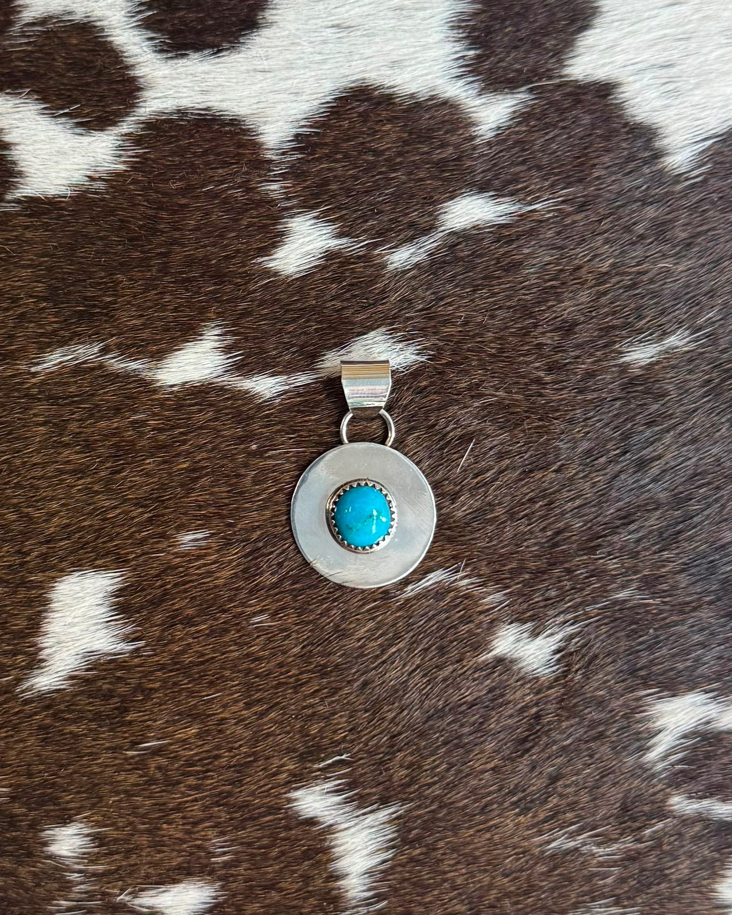 Sterling Circle Centered Turquoise Pendant *Native