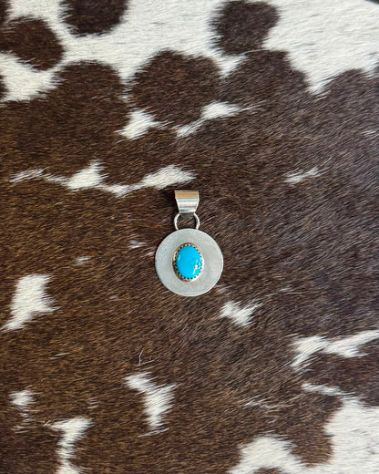 Sterling Circle Centered Turquoise Pendant *Native