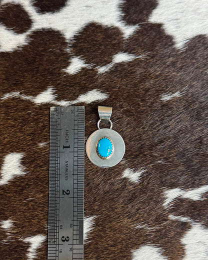 Sterling Circle Centered Turquoise Pendant *Native
