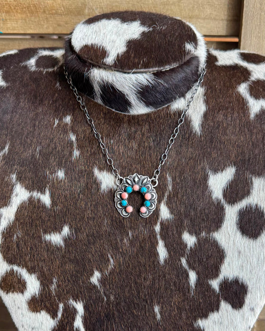 Pink Conch & Turquoise Naja Necklace *Native