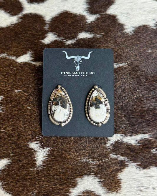 White Buffalo Bronze Stud Earrings *Native