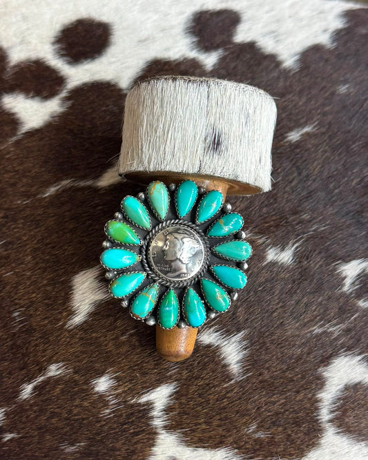 Green Turquoise 1942 Liberty Coin Cluster Ring *Native