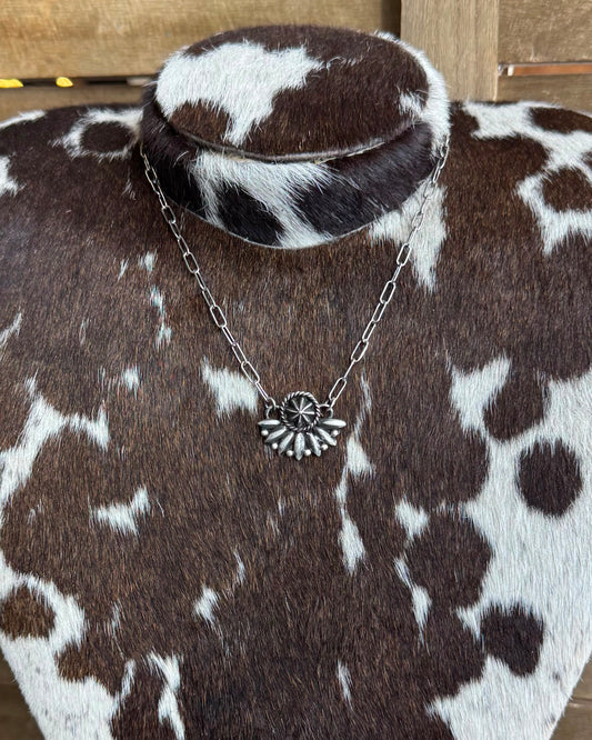 All Sterling Half Cluster Concho Necklace *Native