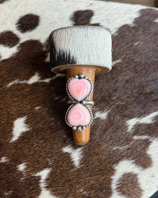 Pink Conch Double Heart Ring *Native