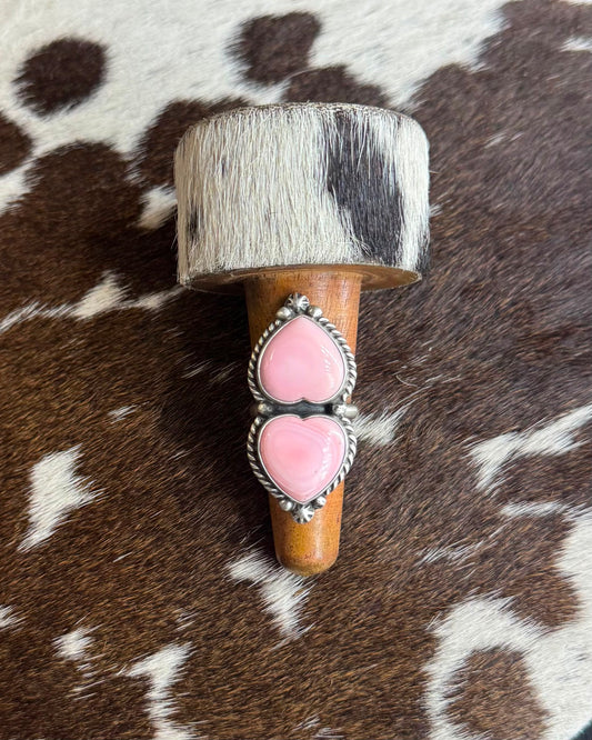 Pink Conch Double Heart Ring *Native