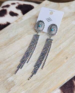 Silver Rhinestone Fringe Earrings