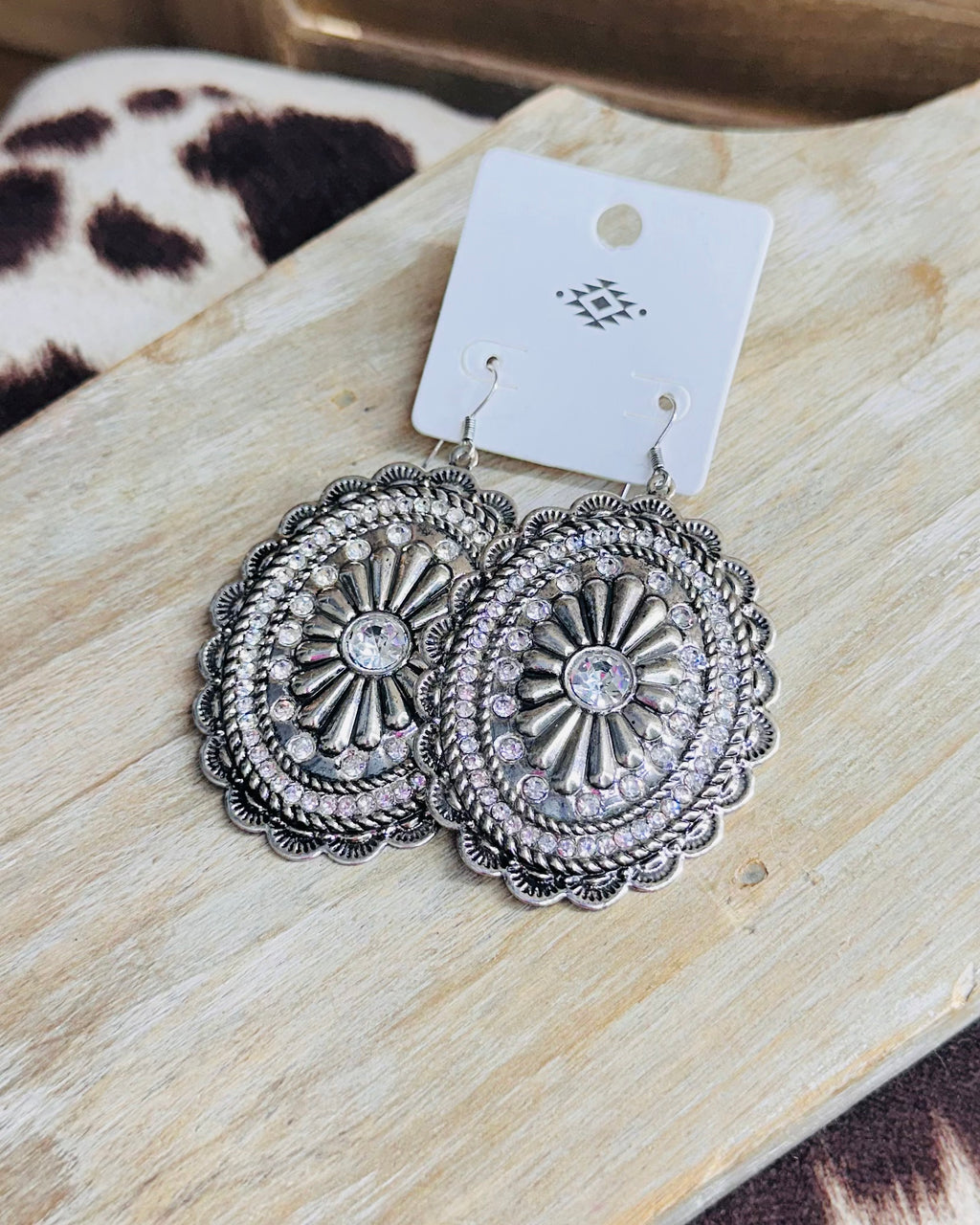 XL Concho Bling Silver Earrings *Clear