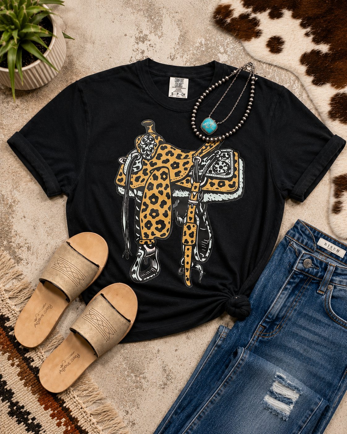 Leopard SADDLE  Mid Waist Crop Tee