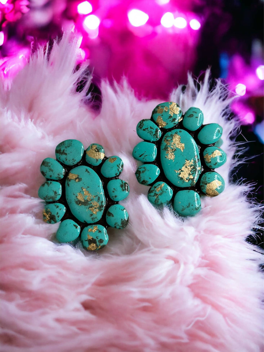 Turquoise Cluster Stone Earrings - Handmade from Clay