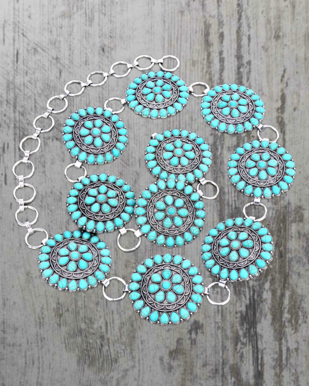 Round Silver Turquoise Stone Western Concho Belt