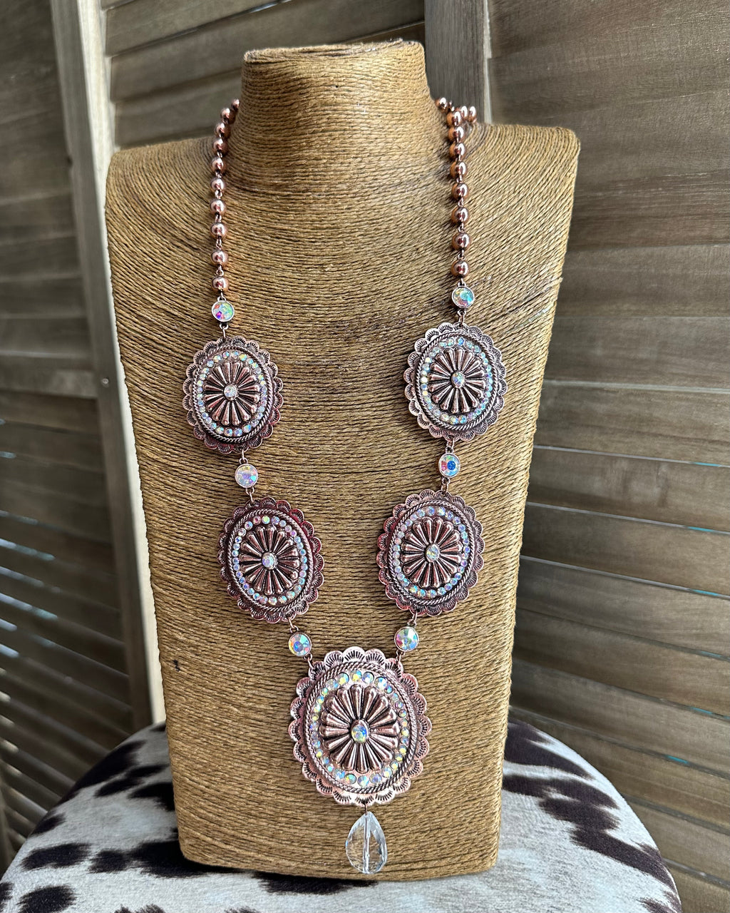 Long Copper  Rhinestone Concho Necklace