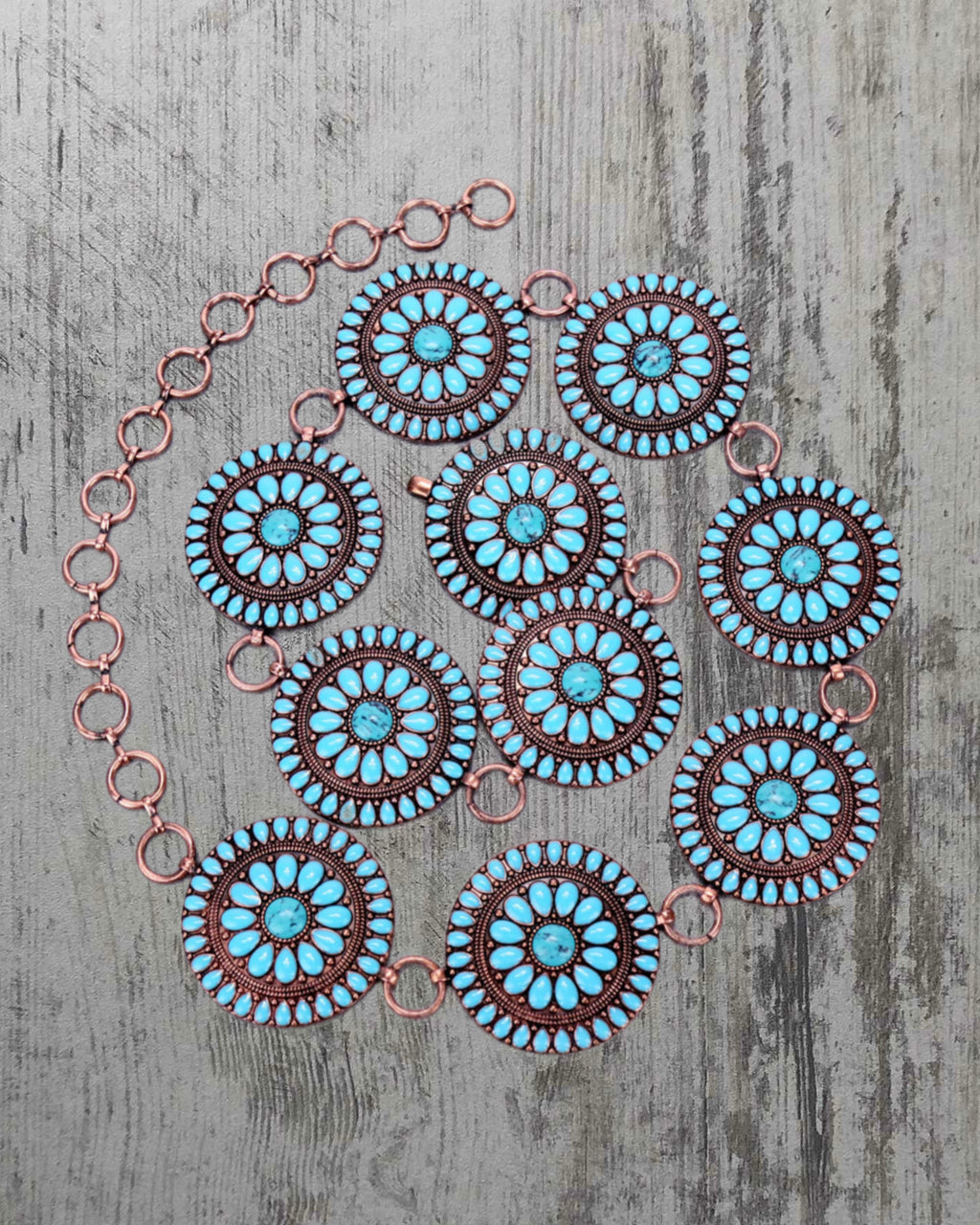 Round Copper Turquoise Western Concho Belt