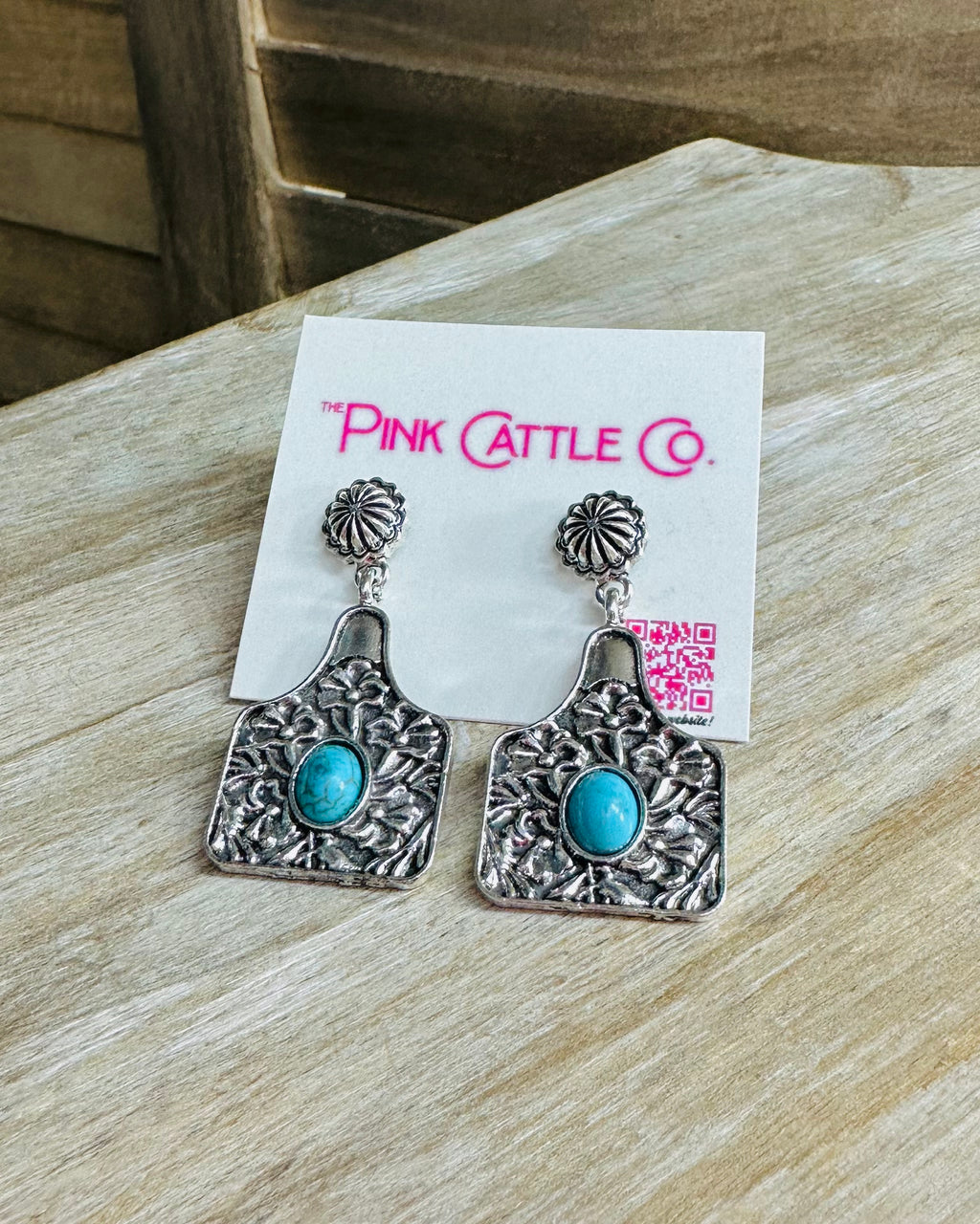 Silver Cattle Tag Earrings