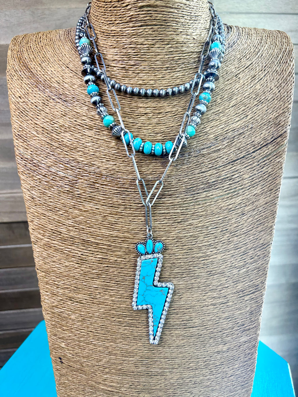 Layered Navajo Pearl and Bolt Necklace