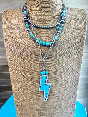 Layered Navajo Pearl and Bolt Necklace