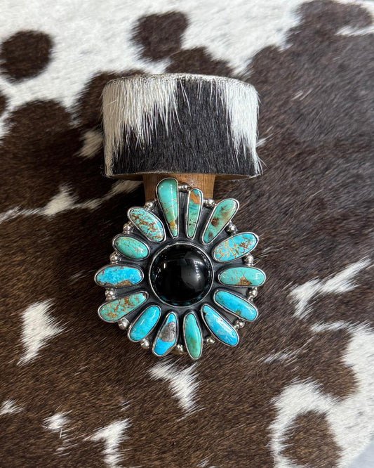 Black Onyx & Turquoise Cluster Ring