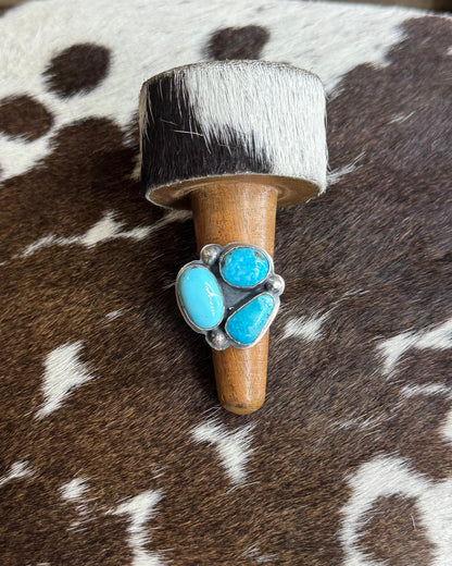 Blue Turquoise 3 Stone Adj Ring *Native