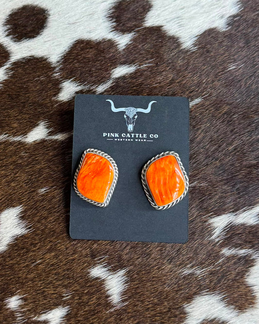 Orange Spiny Stud Earrings *Native