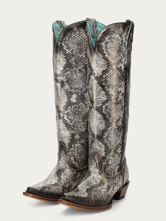 Corral White Python Floral Tall Boot