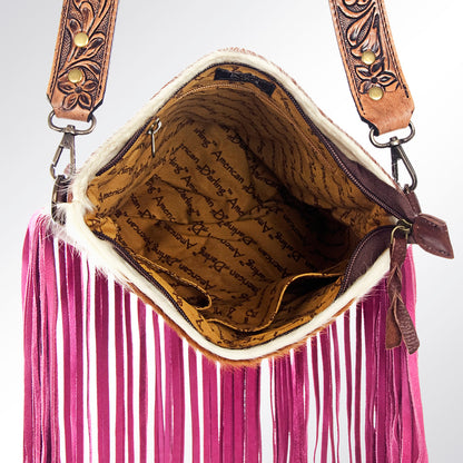AD Pink Fringe Cowhide Crossbody Purse