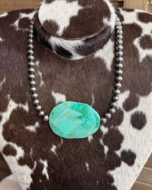 XL Druzy Sterling Pearl Slab Necklace