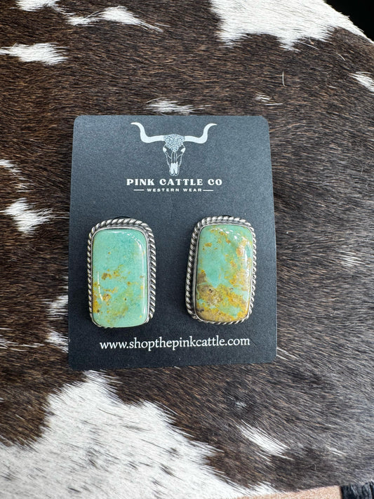 Rectangle Green Turquoise Studs *Native