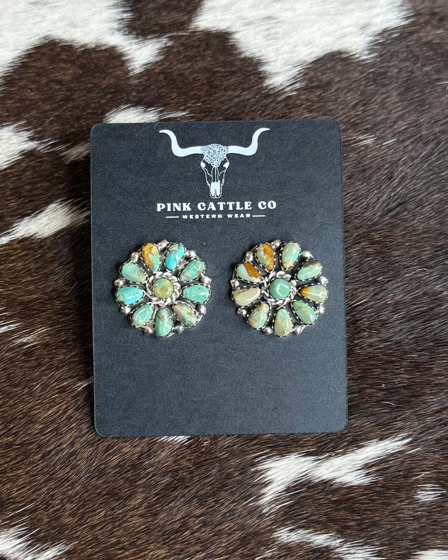 Mini Green Blue Kingman Cluster Studs Native
