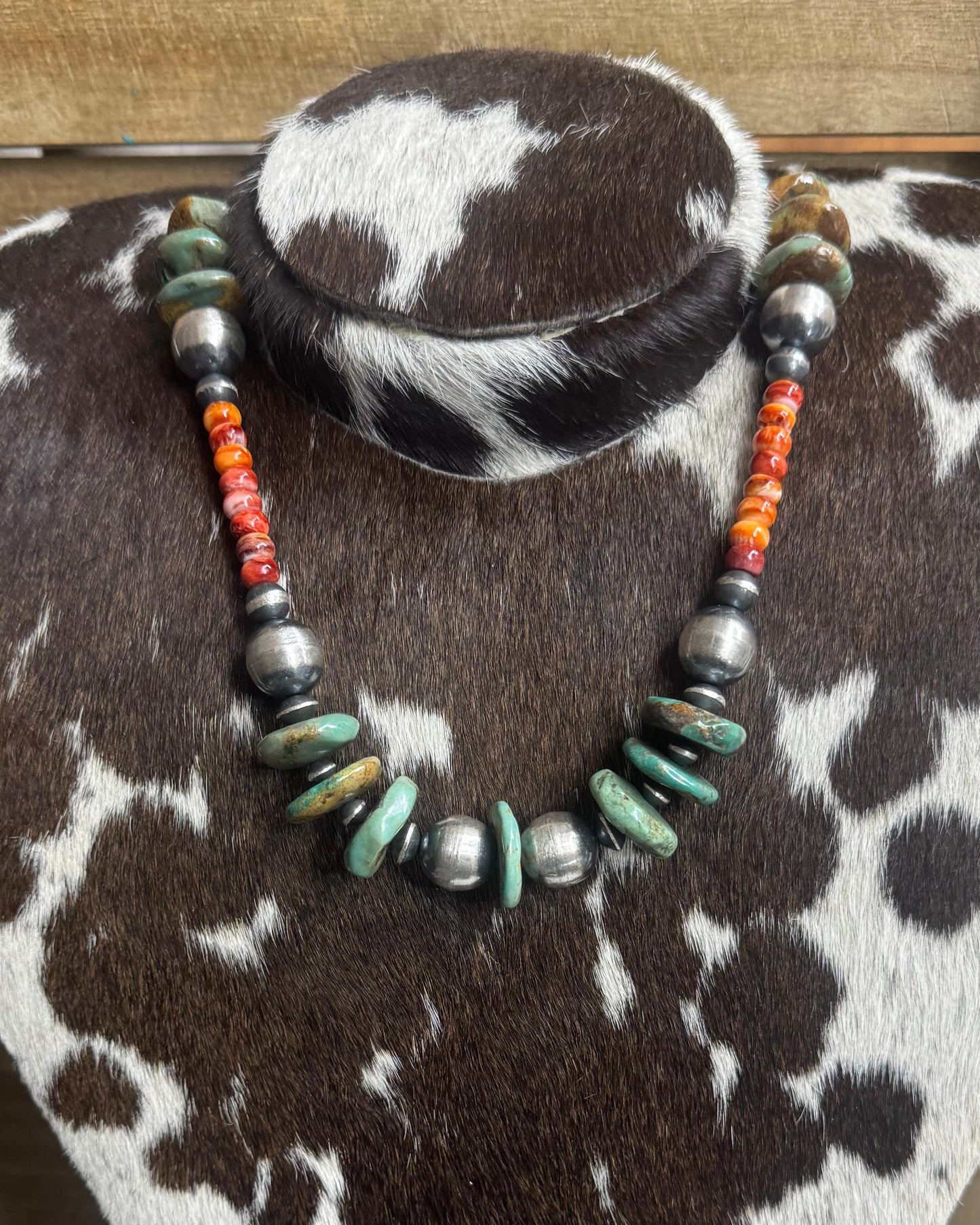 Chimney Butte Spiny & Kingman Navajo Pearl Necklace