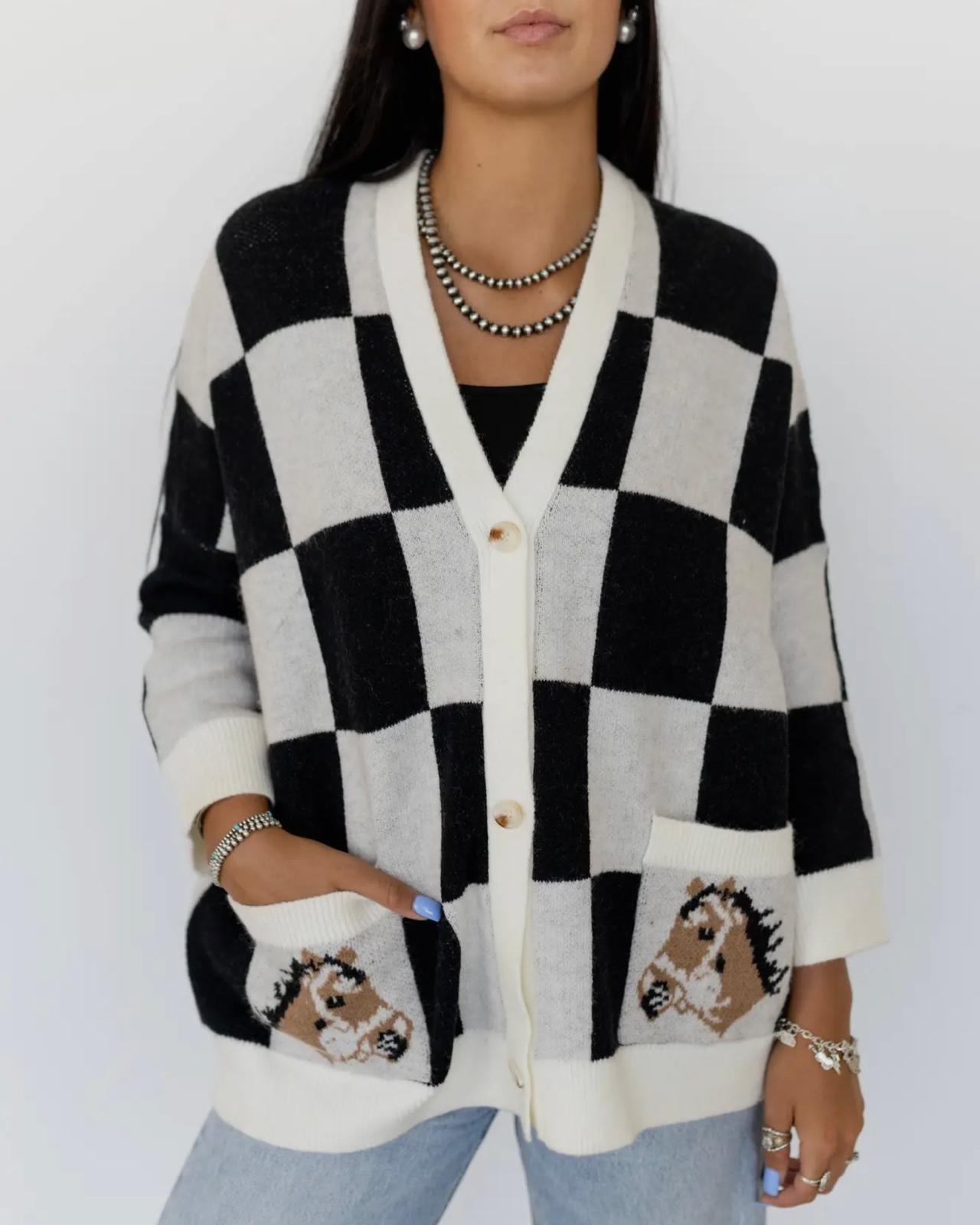 Giddy-Up Checkered Oversized Cardigan