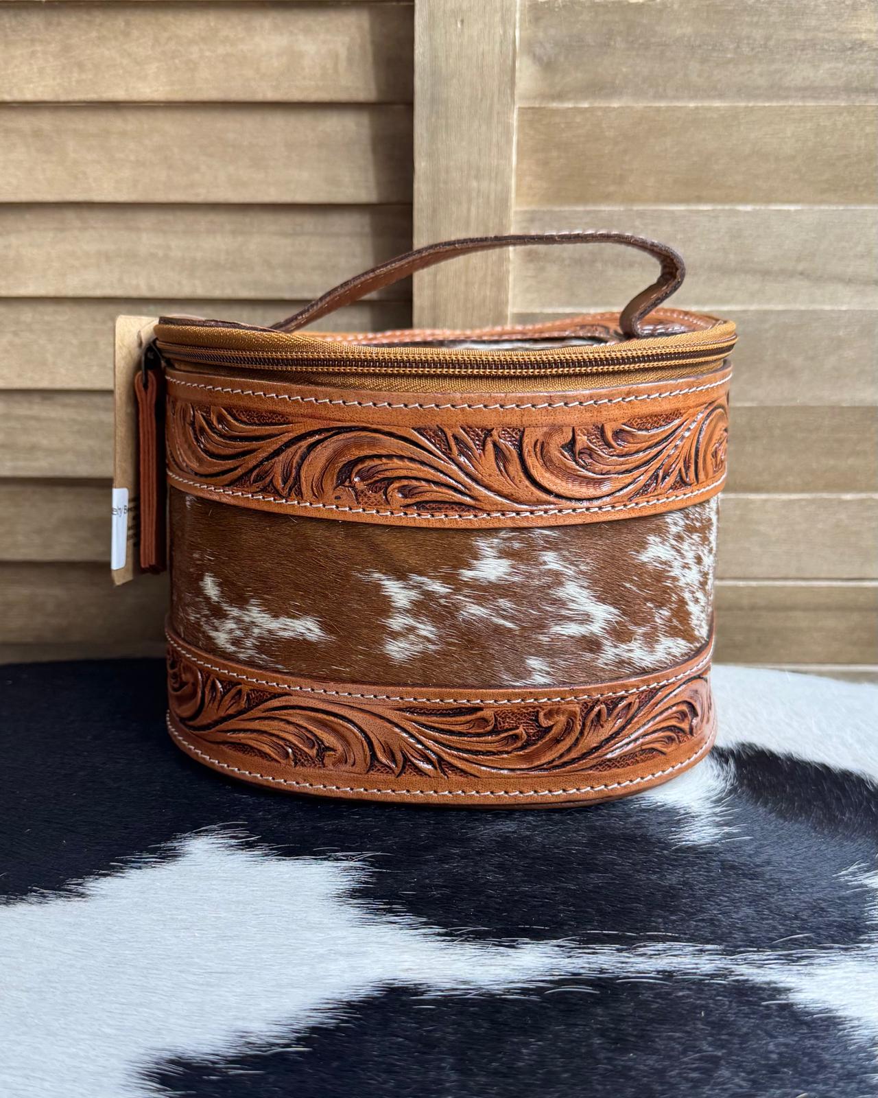 Brown Tooled Cowhide Jewelry Box