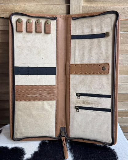 Cowhide & Tooled Jewelry Travel Jewelry Case *Tan