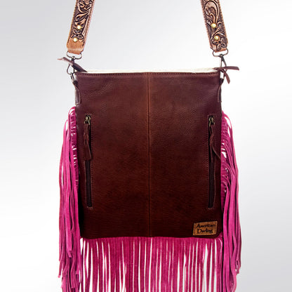 AD Pink Fringe Cowhide Crossbody Purse
