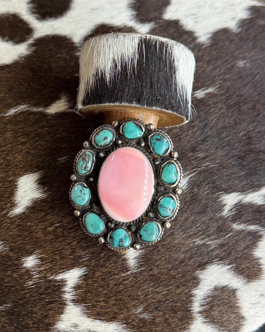 Pink Conch & Turquoise Cluster Ring *NonNative