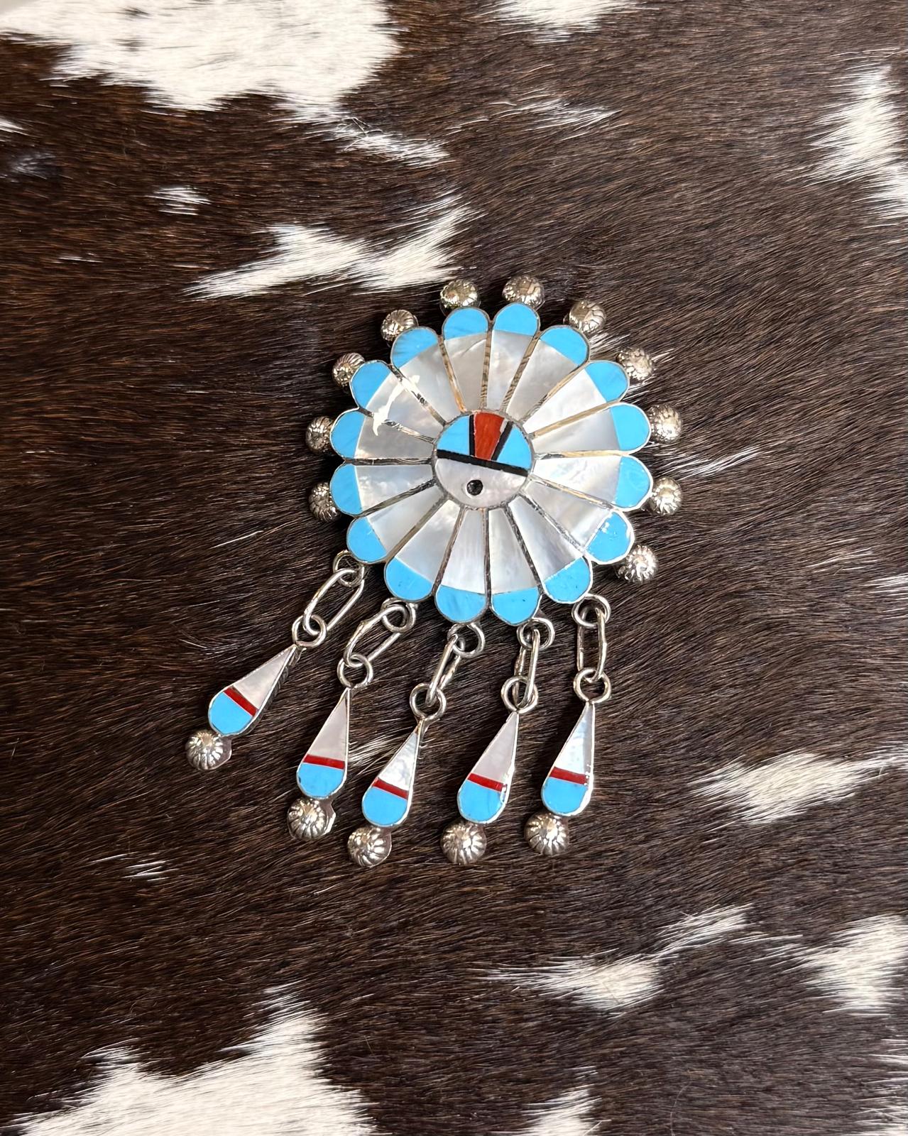 Zuni Sunface Mother Of Pearl Brooch Pin  *Native