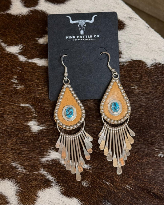 Turquoise & Leather Fringe Dangles