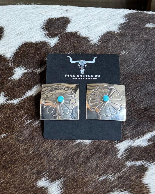 Turquoise Square Flower Stud *Native