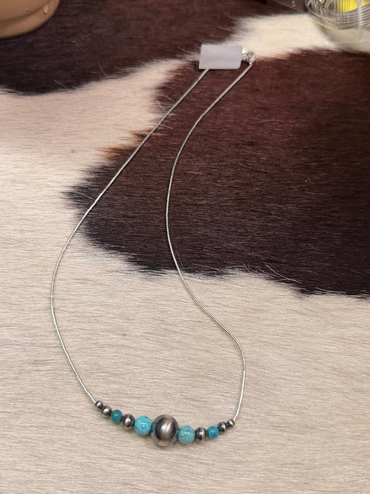 Turquoise & Pearl Liquid Silver Stacker *NonNative